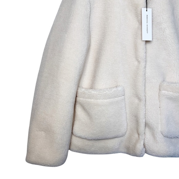 REBECCA MINKOFF NWT Teddy Sherpa Snap Front Coat Size Medium in Plush Cream - Picture 4 of 16